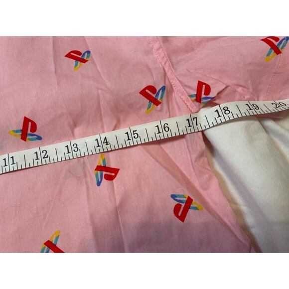 PlayStation Allover Logo Pink Button Down Collared Short Sleeved Blouse Sz S - Picture 6 of 9